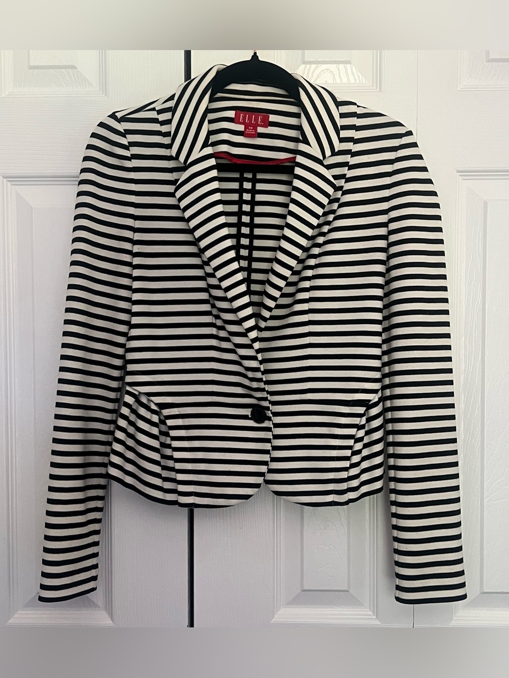 Elle Black & Off-White Striped Peplum Blazer Jacket